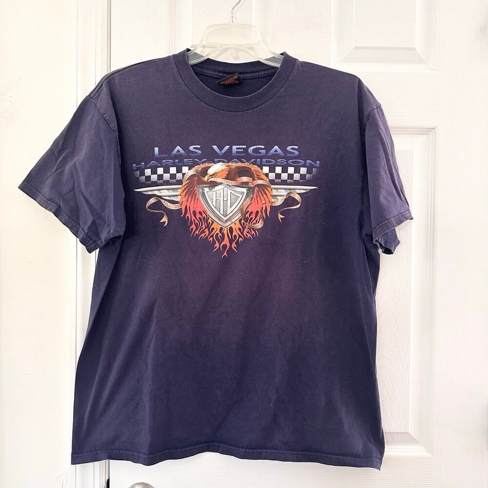 Harley Davidson Y2K Navy Blue Crewneck T Shirt 2003 Eagle Chest Graphic XL